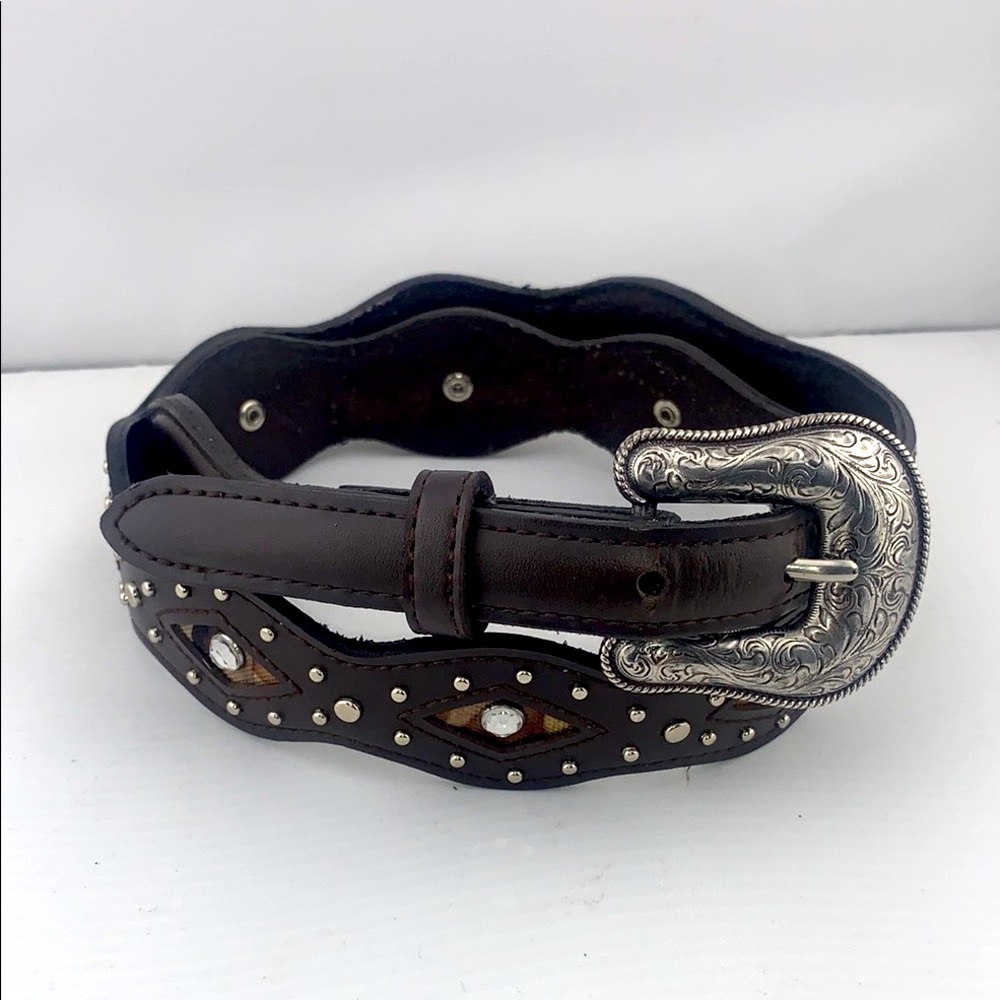 Studded Cowgirl Western Belt Decorative SilverTone Buckle with Rhinestones M